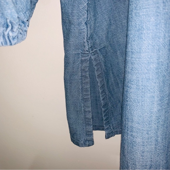 Old Navy Chambray Embroidered Tunic Top Balloon Sleeve Tassel X-LARGE Like New - Picture 4 of 7